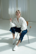Carica l'immagine nel visualizzatore di Gallery, Tramontana-camicia-donna-maniche-ampie-in-cotone-bianco