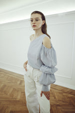 Load image into Gallery viewer, HAMPTONS-COTTON-BLOUSE-blusa-monospalla-in-cotone-rigato
