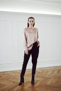 Blusa in raso di seta champagne rosa miaso 